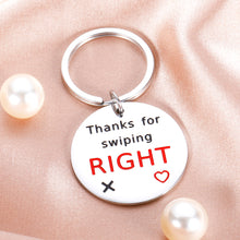 Load image into Gallery viewer, Funny Gag Gifts for Couple Boyfriend Girlfriend Valentine Anniversary Birthday Gifts for Men Women Husband Wife Swiping Right Online Dating Keychain for Him Her Fiance Wedding Engagement Present