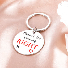 Load image into Gallery viewer, Funny Gag Gifts for Couple Boyfriend Girlfriend Valentine Anniversary Birthday Gifts for Men Women Husband Wife Swiping Right Online Dating Keychain for Him Her Fiance Wedding Engagement Present
