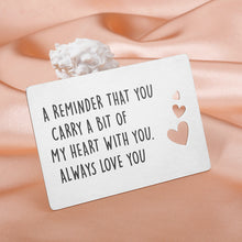 Load image into Gallery viewer, Valentine Gifts for Him Her Boyfriend Anniversary Wallet Card Insert for Husband Groom Fiance Wedding Engagement Engraved I Love You Gifts for Birthday Graduation Christmas Wife Girlfriend Love Note