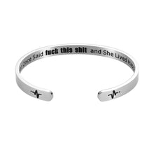 Load image into Gallery viewer, Birthday Graduation Gift for Her Inspirational Cuff Bangle for Women Sister Girls Her Wife A Wise Woman Once Said and She Lived Happily Ever After Daughter Mom Granddaughter Mantra Jewelry