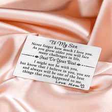 Load image into Gallery viewer, Gifts for Son from Mom to My Son Birthday Christmas Gifts Wallet Card for Him Son I Love You Engraved Inserts Card Valentines Graduation Anniversary Inspirational Back to School Gifts for Kids Boys