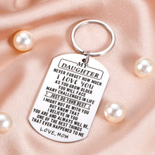Load image into Gallery viewer, Daughter Keychain from Mom Inspirational Gifts for Teen Girls Women Daughter I Love You Keyring Tags for Birthday Christmas Graduation Gifts Back to School New Beginning Sweet 16 Gifts for Girls Her