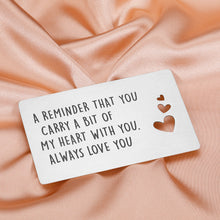 Load image into Gallery viewer, Valentine Gifts for Him Her Boyfriend Anniversary Wallet Card Insert for Husband Groom Fiance Wedding Engagement Engraved I Love You Gifts for Birthday Graduation Christmas Wife Girlfriend Love Note
