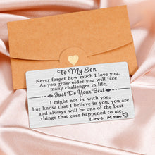 Load image into Gallery viewer, Gifts for Son from Mom to My Son Birthday Christmas Gifts Wallet Card for Him Son I Love You Engraved Inserts Card Valentines Graduation Anniversary Inspirational Back to School Gifts for Kids Boys