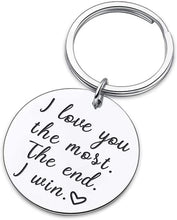 Load image into Gallery viewer, Tritiara Couple Key Chain Gifts for Him Her-Husband for Girlfriend Boyfriend Wife Keychain Gifts for Anniversary Birthday Wedding Gifts from Wifey Hubby Valentine Day Gifts-I Love You Most The End I Win