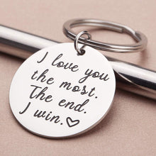 Load image into Gallery viewer, Tritiara Couple Key Chain Gifts for Him Her-Husband for Girlfriend Boyfriend Wife Keychain Gifts for Anniversary Birthday Wedding Gifts from Wifey Hubby Valentine Day Gifts-I Love You Most The End I Win