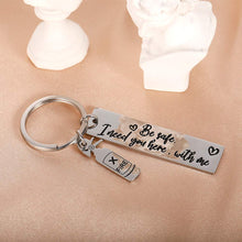 Load image into Gallery viewer, Firefighter Gifts Couple Keychain for Cop Daughter Daddy Son Military Be Safe I Need You Here with Me Police Pilot Military Keyring Birthday Wedding Christmas