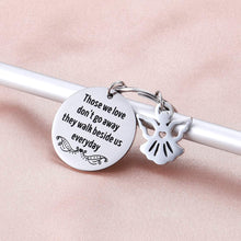Load image into Gallery viewer, Mom Dad Memorial Keychain Gift- Loss of Father Mother Jewelry-Those We Love Don't Go Away They Walk Beside Us Everyday Sympathy Angel Keyring Remembrance Gandpa Loved One