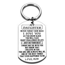 Load image into Gallery viewer, Daughter Keychain from Mom Inspirational Gifts for Teen Girls Women Daughter I Love You Keyring Tags for Birthday Christmas Graduation Gifts Back to School New Beginning Sweet 16 Gifts for Girls Her