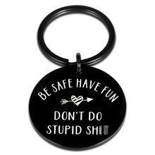 Load image into Gallery viewer, Funny Keychain for Son Daughter Christmas Birthday Gifts for Teens Boys Girls from Mom Don’t do Stupid Keychain Stocking Stuffer Valentines Gag Gifts for Him Her Graduation Holiday Gift for Teenagers