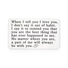 Load image into Gallery viewer, Romantic Wallet Insert Card for Him Boyfriend Valentines Day Anniversary Engraved I Love You Gifts for Husband Fiance Wedding Engagement Birthday from Wife Girlfriend Couple Christmas Mini Love Note