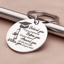 Load image into Gallery viewer, Graduation Gifts Keychain for Class 2021 Her Him Daughter Son Women Men- BFF Gift for Friend Pendant Keyring Behind You All Memories Before You All Your Dream-Lucky Penny Birthday Keyrings