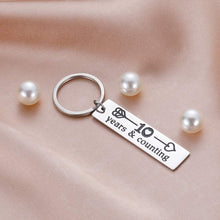 Load image into Gallery viewer, Tritiara 10 Years Anniversary Gift for Him Her Couples Keychains Wedding Jewelry for Boyfriend Girlfriend Husband Wife 10th Chrismas Bithday Stainless Steel