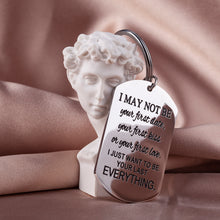 Load image into Gallery viewer, Boyfriend/Girlfriend Couples Keychain Gift -Love Keyring for Him Women Men Her Birthday Wedding engraving Keycharm Present-May Not Be Your First Date Your First Kiss