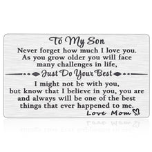 Load image into Gallery viewer, Gifts for Son from Mom to My Son Birthday Christmas Gifts Wallet Card for Him Son I Love You Engraved Inserts Card Valentines Graduation Anniversary Inspirational Back to School Gifts for Kids Boys