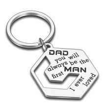 Load image into Gallery viewer, Father of The Bride Fathers Day Gift Stepfather Keychain from Daughter Stepson Kids Wife You Will Always Be The First Man i Ever Loved Dad Mens Wedding Keyring
