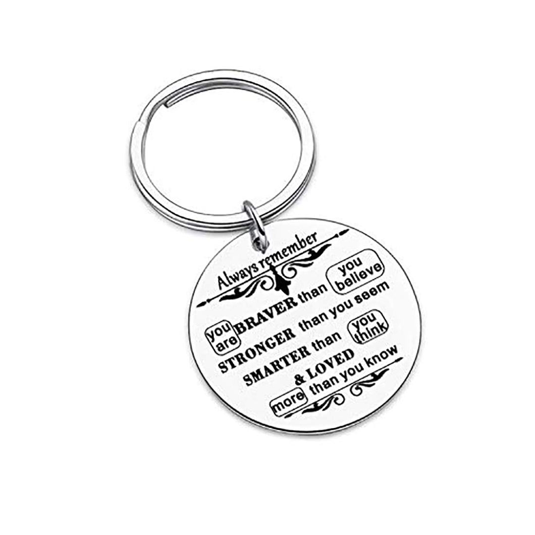Valentines Keychain Giftss for Men Women Teenage Pendant Always Remember You are Braver Than You Believe Inspirational Graduation Keychain Gift Engraved Charm