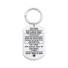 Load image into Gallery viewer, Inspirational Keychain Gift for Son Gift from Dad Mom Mother Father Teen Boys Men Teenage Him Birthday Chrismas Graduation Back to Shool Military Dog Tag Gift
