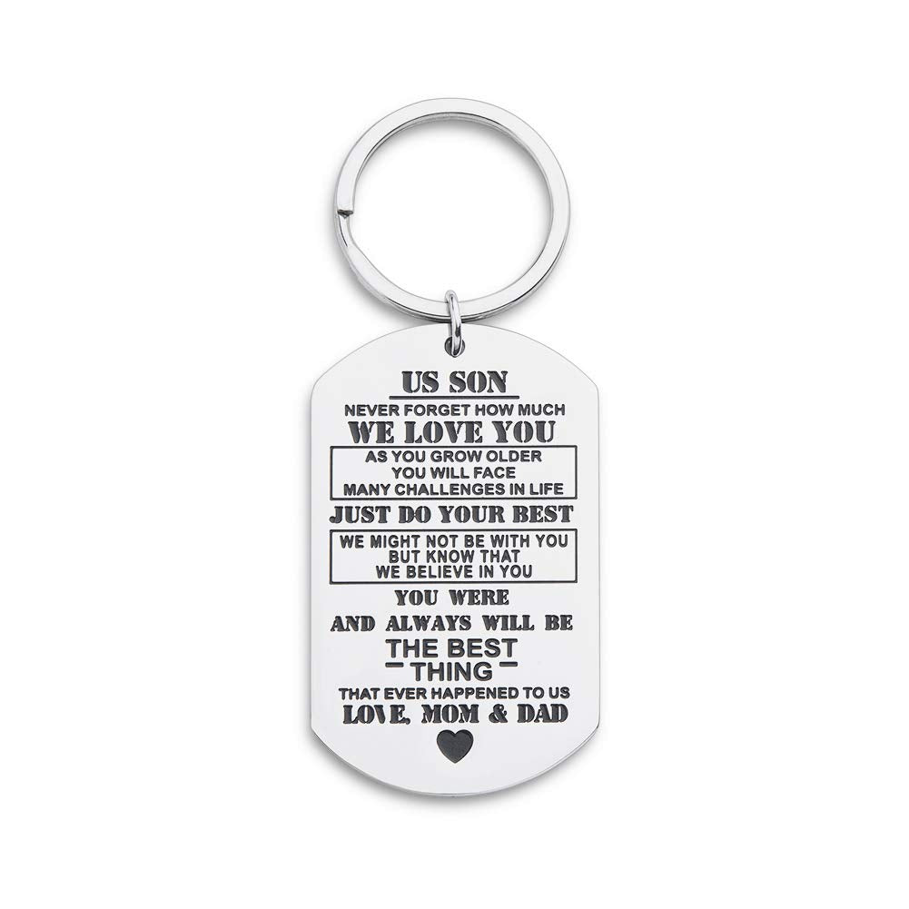 Inspirational Keychain Gift for Son Gift from Dad Mom Mother Father Teen Boys Men Teenage Him Birthday Chrismas Graduation Back to Shool Military Dog Tag Gift