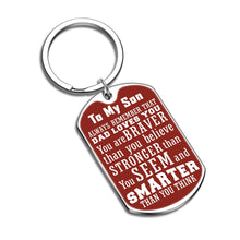 Load image into Gallery viewer, Son Valentines Day Gifts From Mom Dad 2021 Inspirational Graduation Keychain Gift to My Son From Daddy Valentines Day Gifts for Kids Birthday Christmas Key Rings for Him Boys Back to School Presents
