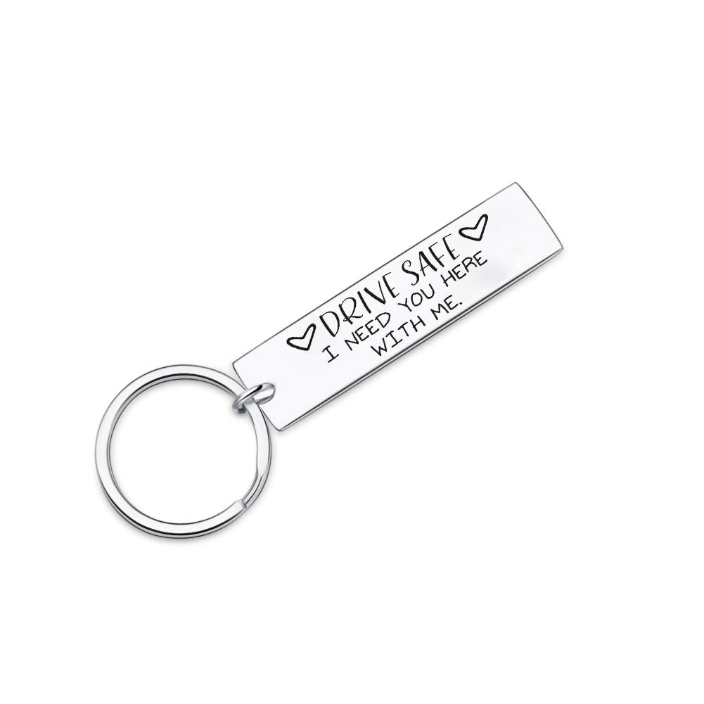 Boyfriend Birthday Chrismas Gifts for Him Husband Dad Trucker Men Drive Safe Keychain- Couple Gift For Anniversary Wedding Valentines Day -I Need You Here with me for Men Ehubby Engaged Keyring