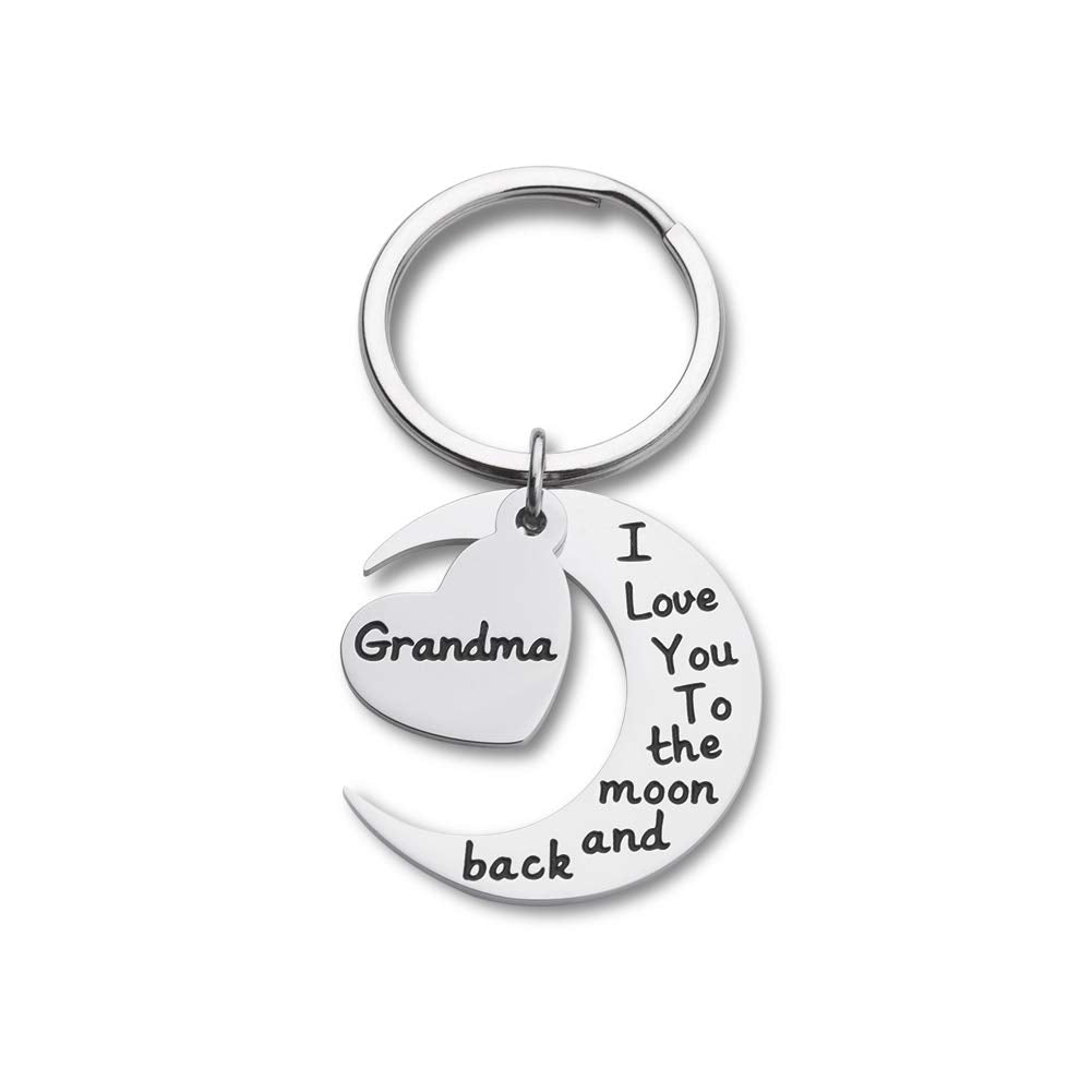 Grandma Grandmother Keychain Gift from Granddaughter Grandson Grandchild -I Love You to The Moon and Back -Wedding Gifts Keychain,Mother Bride Groom for Mother's Day Keyring