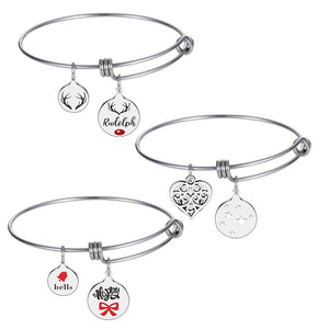 3Pcs Mothers Day Birthday Wedding Gift Bracelet Bangles Charms for Wife Teen Girls Women Kids Mom Daughter Wife Grandma Jewelry Present Silver Crystal Pendants Christmas Valentine's Day