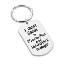 Load image into Gallery viewer, Coach Keychain Sports Gifts for Men Woman Boys Football Basketball Baseball Swimming Soccer a Great Coach is Hard to Find and Impossible to Forget Birthday Match Cheer Key Ring
