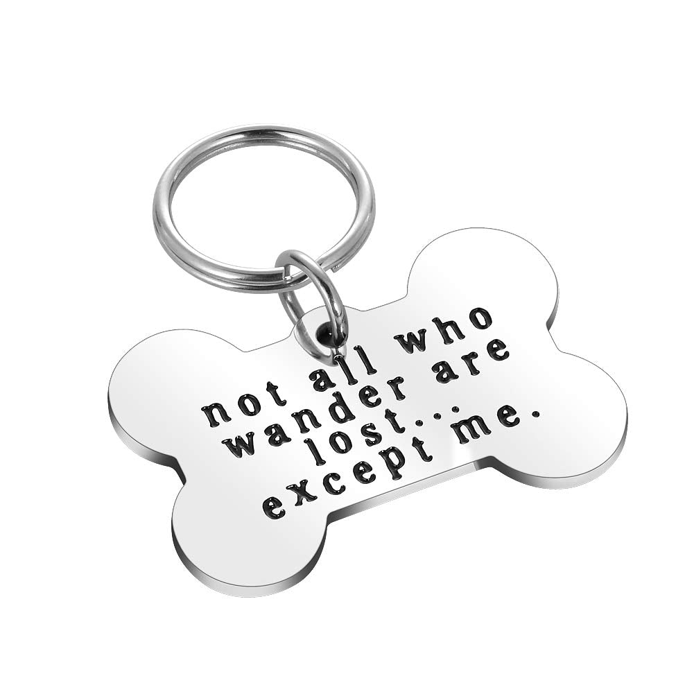 Funny Pet ID Tags for Dogs Collar for Kitten New Puppy Stainless Steel Not All Who Wander are Lost Except Me Cat Charm Christmas Gift Identification Charm