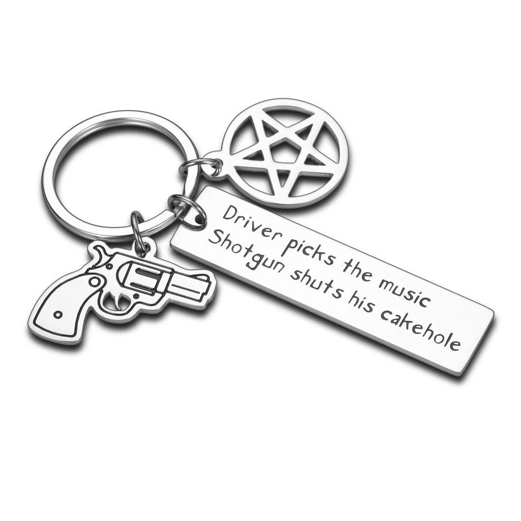 Supernatural Tv Show Supernatura Keychain Merchandise Gift Fan Inspirational Music Lover Gift Best Friend Coworker Driver Picks The Music Shotgun Shuts His Cakehole Supernatural