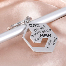 Load image into Gallery viewer, Father of The Bride Fathers Day Gift Stepfather Keychain from Daughter Stepson Kids Wife You Will Always Be The First Man i Ever Loved Dad Mens Wedding Keyring
