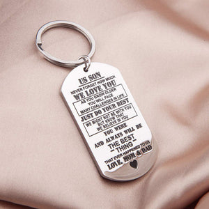 Inspirational Keychain Gift for Son Gift from Dad Mom Mother Father Teen Boys Men Teenage Him Birthday Chrismas Graduation Back to Shool Military Dog Tag Gift
