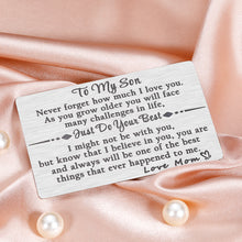 Load image into Gallery viewer, Gifts for Son from Mom to My Son Birthday Christmas Gifts Wallet Card for Him Son I Love You Engraved Inserts Card Valentines Graduation Anniversary Inspirational Back to School Gifts for Kids Boys
