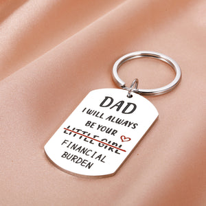 Fathers Day Keychain Funny Dad Daughter Gifts for Daddy Bonus Dad Birthday Gifts for New Dad Stepdad Papa Husband from Daughter Girl Wife Christmas Valentine Dad I Will Always Be Your Financial Burden