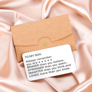 Inspirational Graduation Gifts for Son from Dad Mom Class 2021 Wallet Card Insert to My Son Always Remember You are Braver Than You Believe for Birthday Christmas Presents from Daddy Family Gifts