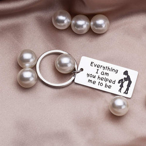 Mother's Day Gift Keychain for Mom Mum from Daughter and Son Child- Everything I Am You Helped Me to Be -Birthday,Wedding, Mommy Est Engraved Keyring Present Jewelry
