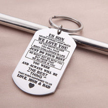 Load image into Gallery viewer, Inspirational Keychain Gift for Son Gift from Dad Mom Mother Father Teen Boys Men Teenage Him Birthday Chrismas Graduation Back to Shool Military Dog Tag Gift
