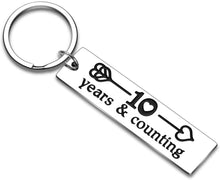 Load image into Gallery viewer, Tritiara 10 Years Anniversary Gift for Him Her Couples Keychains Wedding Jewelry for Boyfriend Girlfriend Husband Wife 10th Chrismas Bithday Stainless Steel
