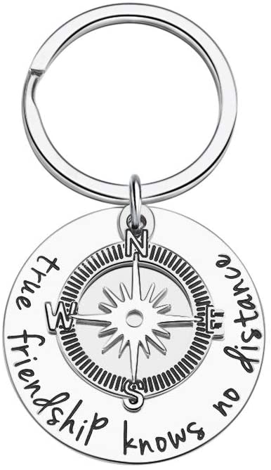 Tritiara Best Friend Gift Keychain for Women Men Teen Girls True Friendship Knows No Distance Long Distance Friendship Going Away Compass Gifts Keyring Jewelry Birthday Wedding