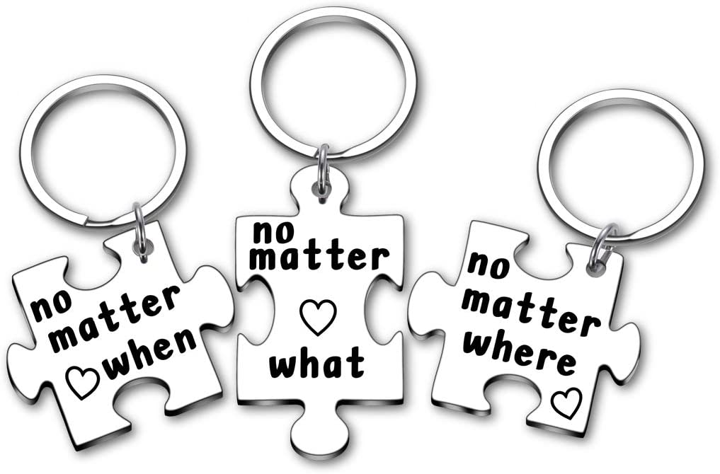 Tritiara 3 PCS Best Friend Keychain Christmas Thanksgiving Stocking Stuffers Long Distance Gift for BFF Couple Sister No Matter Where What When Puzzle Keyring Friendship for Couple Sister Teens Birthday