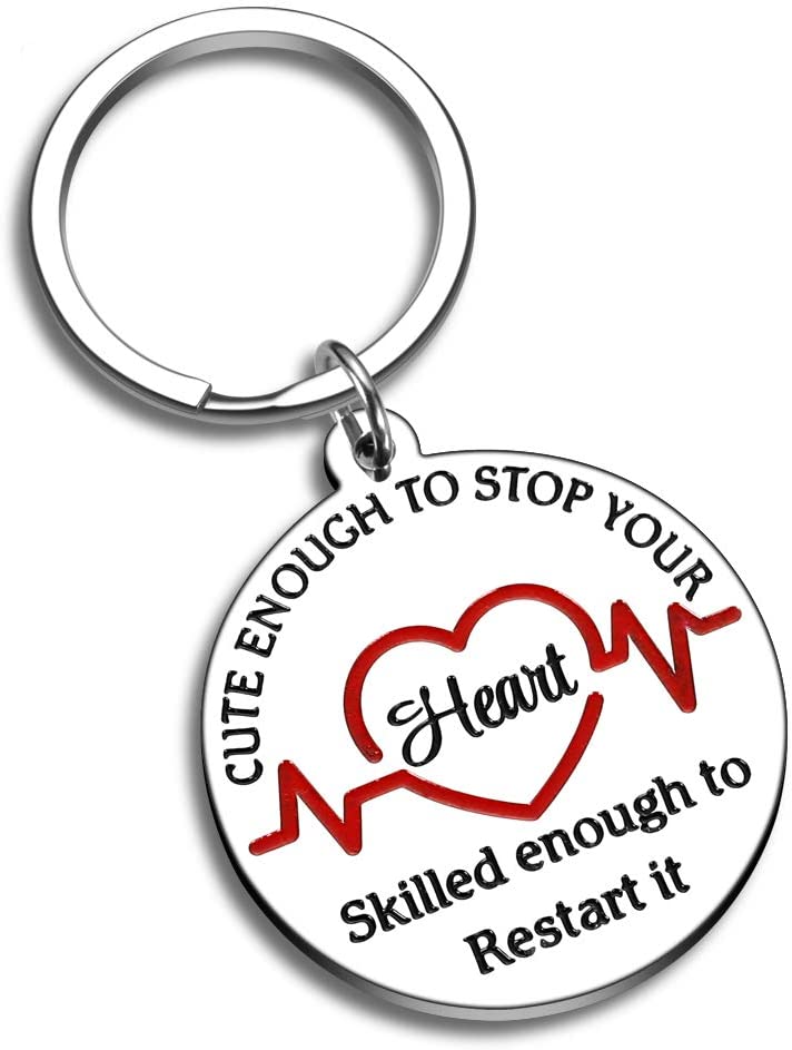 Tritiara Nurse Gift Idea Keychain for Women Men Nursing Day Weeks Cute Enough to Stop Your Heart, Skilled Enough to Restart Chrismas Practitioner Students Birthday Wedding