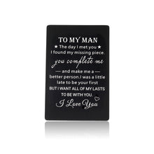 Load image into Gallery viewer, Boyfriend Husband Christmas Gifts for Him To My Man Wallet Insert Card for Birthday Anniversary Valentines from Wife I Love You Gifts for Hubby Fiance Groom Engagement Wedding Christmas Mini Love Note
