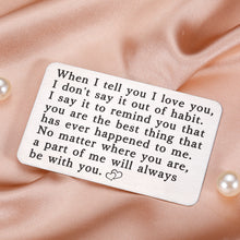 Load image into Gallery viewer, Romantic Wallet Insert Card for Him Boyfriend Valentines Day Anniversary Engraved I Love You Gifts for Husband Fiance Wedding Engagement Birthday from Wife Girlfriend Couple Christmas Mini Love Note
