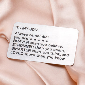 Inspirational Graduation Gifts for Son from Dad Mom Class 2021 Wallet Card Insert to My Son Always Remember You are Braver Than You Believe for Birthday Christmas Presents from Daddy Family Gifts