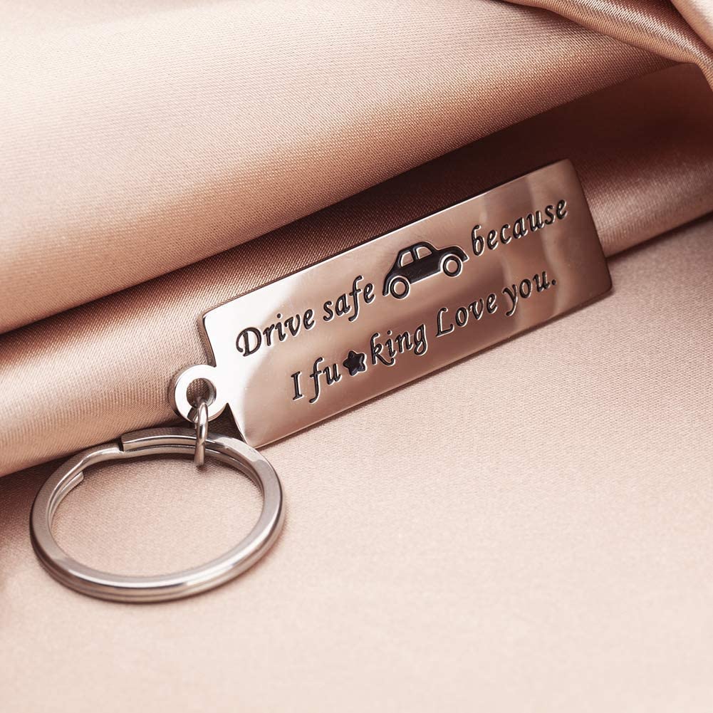 Tritiara Fathers Day Gifts Keychain Drive Safe Keychain for Men -Anniversary Valentines Day Funny Gifts for Men- Birthday Gifts for Boyfriend Truckers Husband Dad New Driver -Couple Gifts Keyring