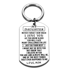 Load image into Gallery viewer, Daughter Keychain from Mom Inspirational Gifts for Teen Girls Women Daughter I Love You Keyring Tags for Birthday Christmas Graduation Gifts Back to School New Beginning Sweet 16 Gifts for Girls Her
