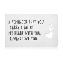 Load image into Gallery viewer, Valentine Gifts for Him Her Boyfriend Anniversary Wallet Card Insert for Husband Groom Fiance Wedding Engagement Engraved I Love You Gifts for Birthday Graduation Christmas Wife Girlfriend Love Note
