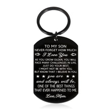 Load image into Gallery viewer, Christmas Gifts for Son Boy from Mom Inspirational Graduation Gifts for Him Teen Boys I Love You Son Keychain for Men Son in Law Stepson Valentines 16th 18th Birthday Coming of Age Back to School Gift
